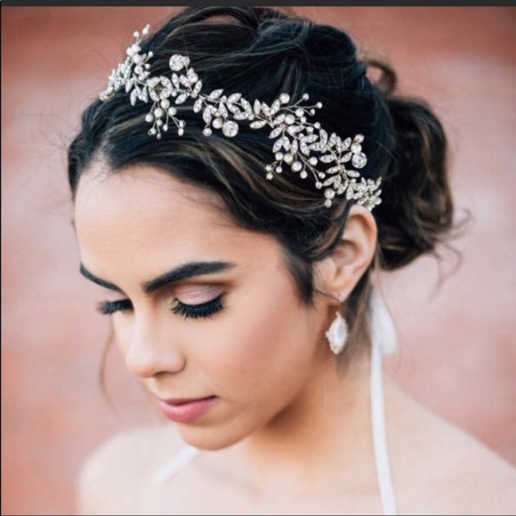Bridal Headpiece Pearl Hair Vine Rhinestone main image 5